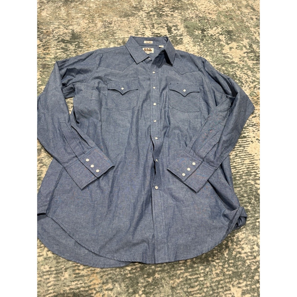 Ely Cattleman blue Cotton XLT long-sleeve western shirt Blue Pearl Snaps